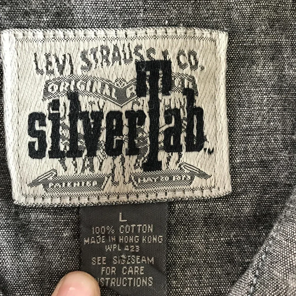Vintage Levi's SilverTab Shirt Mens Large Gray Chambray Western Button Up 90s
